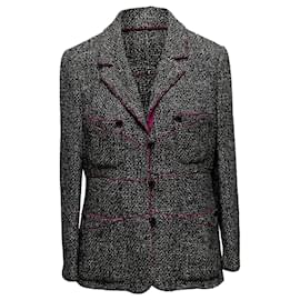 Chanel-Blazer in tweed Chanel Vintage Nero e Bianco Autunno/Inverno 2003 Taglia FR 46-Nero