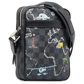 Louis Vuitton-Schwarze Louis Vuitton Damier Graphite Renaissance Map Danube Slim PM Umhängetasche-Schwarz