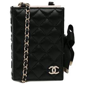 Chanel-Portafoglio in pelle di agnello nero Chanel CC con tracolla-Nero