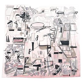 Hermès Carré 90 "Modernisme Tropical" 100% Silk Scarf Pink