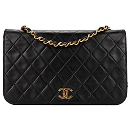 Chanel-Borsa a flap singolo in pelle di agnello trapuntata Chanel in oro 24K-Nero