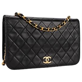 Chanel-Borsa a flap singolo in pelle di agnello trapuntata Chanel in oro 24K-Nero