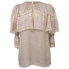 Dolce & Gabbana-Dolce & Gabbana Ruffle Lace Top Blouse in Beige Silk-Beige