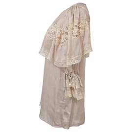 Dolce & Gabbana-Dolce & Gabbana Ruffle Lace Top Blouse in Beige Silk-Beige