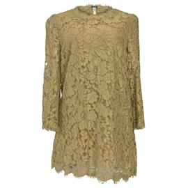 Dolce & Gabbana-Dolce & Gabbana Corded Lace Tunic in Yellow Cotton-Yellow,Camel