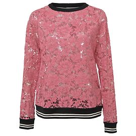 Valentino Garavani Suéter de algodão rosa com gola redonda de renda Valentino Marrom Rosa