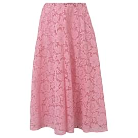 Valentino Garavani-Gonna midi in pizzo cordonato Valentino in cotone rosa-Marrone,Rosa