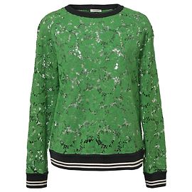 Valentino Garavani Valentino Sweatshirt aus grüner Baumwolle mit Rundhalsausschnitt aus Spitze Grün