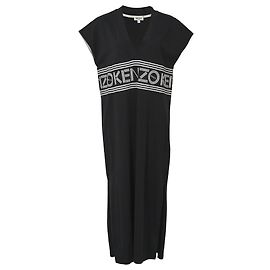 Vestido midi em algodão preto com logo em V da Kenzo Preto