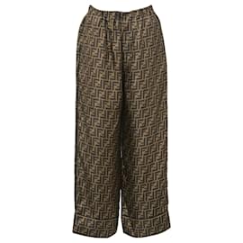 Fendi-Fendi Logo Wide Leg Pants in Brown Silk-Brown
