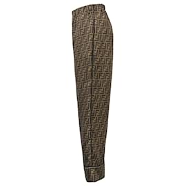 Fendi-Fendi Logo Wide Leg Pants in Brown Silk-Brown