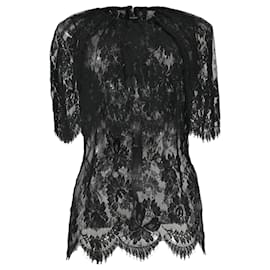 Dolce & Gabbana-Dolce & Gabbana Lace Pattern Bateau Neckline Blouse in Black Viscose-Black