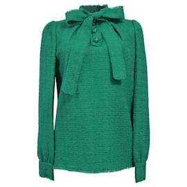 Dolce & Gabbana-Dolce & Gabbana Pussy Bow Blouse in Green Virgin Wool-Green