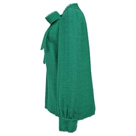 Dolce & Gabbana-Dolce & Gabbana Pussy Bow Blouse in Green Virgin Wool-Green