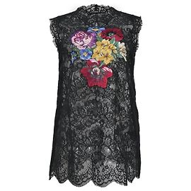 Blusa sem mangas de renda com bordado floral em algodão preto da Dolce & Gabbana Preto