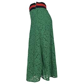 Gucci-Gucci Lace Ribbed Web Stripe Lace in Green Cotton-Green
