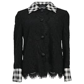 Dolce & Gabbana-Dolce & Gabbana Check Collar Lace Shirt in Black Cotton-Black