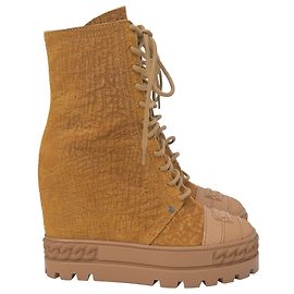 Casadei 130mm Platform-Wedge Ankle Boots in Camel Suede Yellow Camel