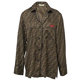 Fendi Zucca Monogram Hemd mit Knöpfen aus braunem Seidenstoff Braun Rot