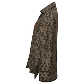 Fendi-Fendi Zucca Monogram Button Front Shirt in Brown Silk-Brown,Red
