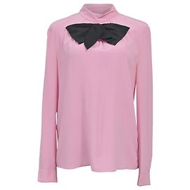 Blusa de seda rosa em crepe de chine com laço Prada Marrom Rosa