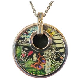 Christian Lacroix Silver Necklace with Colored Enamel Pendant Multiple colors