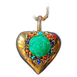 Autre Marque Sautoir Rossi Paris Pendentif Cœur Or Plaqué Verre Multicolore Doré