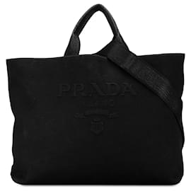 Prada-Prada Black Canapa Drill Tote-Black