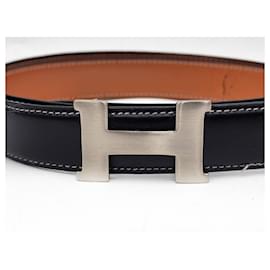 Hermès-Cinto reversível Hermes Constance H preto e marrom com hardware prateado-Preto