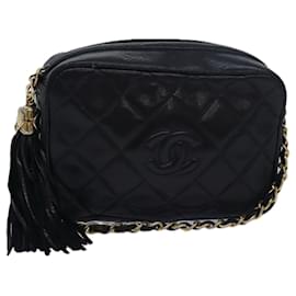 Chanel-CHANEL Borsa a Spalla con Catena Frangiata Matelassé in Pelle di Agnello Nera CC Auth mr262-Nero