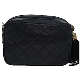 Chanel-CHANEL Borsa a Spalla con Catena Frangiata Matelassé in Pelle di Agnello Nera CC Auth mr262-Nero