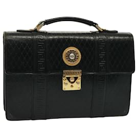 Versace-Borsa a mano in pelle nera VERSACE Auth ac3107-Nero