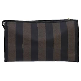Fendi-FENDI Pecan Canvas Clutch Bag Black Brown Auth ti1705-Brown,Black