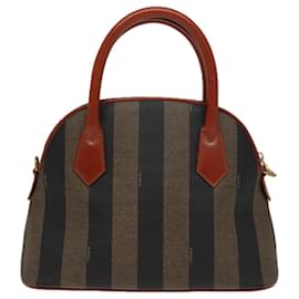 Fendi-FENDI Pecan Canvas Hand Bag Brown Black Auth 79555-Brown,Black