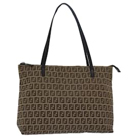 Fendi-FENDI Zucchino Canvas Tote Bag Brown Black Auth bs15507-Brown,Black