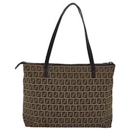 Fendi-FENDI Zucchino Canvas Tote Bag Brown Black Auth bs15507-Brown,Black