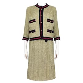 Chanel-Chanel Vintage Haute Couture Skirt Suit-Beige,Dark red,Dark blue