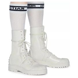 Christian Dior Dior White Iron Leather Tall Boots sz. 38 Beige