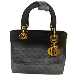 Christian Dior Lady Dior Black Cloth Handbag Black