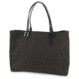 Fendi-Fendi Brown Zucchino Canvas Tote-Brown,Dark brown