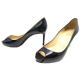 Christian Louboutin-CHRISTIAN LOUBOUTIN YOUPI PEEP TOE 36.5 PATENT LEATHER SHOES PUMPS-Black