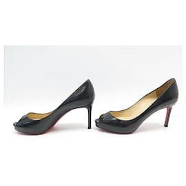 Christian Louboutin-CHRISTIAN LOUBOUTIN YOUPI PEEP TOE 36.5 PATENT LEATHER SHOES PUMPS-Black