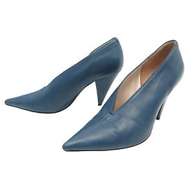 Céline CELINE SHOES SOFT V NECK PUMPS 37 BLUE LEATHER Blue
