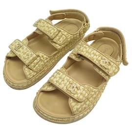 Chanel-CHAUSSURES CHANEL SANDALES DAD G35927 36.5 EN RAPHIA BEIGE RAFFIA SANDALS SHOES-Beige