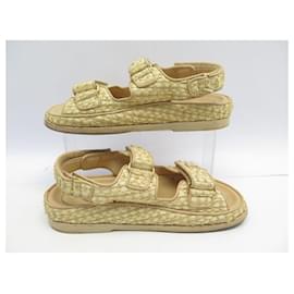 Chanel-CHAUSSURES CHANEL SANDALES DAD G35927 36.5 EN RAPHIA BEIGE RAFFIA SANDALS SHOES-Beige