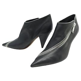 Céline-CHAUSSURES CELINE ESCARPINS ZIP 37 CUIR 322053NZPC NOIR LEATHER PUMPS SHOES-Noir