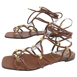 VALENTINO SCHUHE SPARTANER SANDALEN ROCKSTUD NET 37.5 AUS LEDER Kamel
