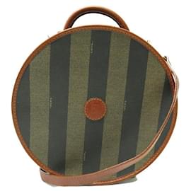Fendi-VINTAGE SAC A MAIN FENDI PEQUIN RAYURES BANDOULIERE TOILE HAND BAG STRIPES PURSE-Marron