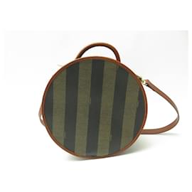Fendi-VINTAGE SAC A MAIN FENDI PEQUIN RAYURES BANDOULIERE TOILE HAND BAG STRIPES PURSE-Marron