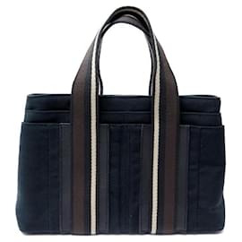 Hermès-SAC A MAIN HERMES TROCA PM CABAS EN TOILE & CUIR TOTE NOIR TOTE HAND BAG-Noir